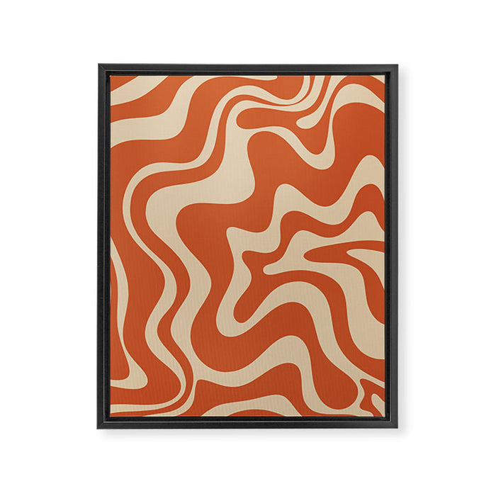 Retro Liquid Swirl Pattern in Mid Mod Burnt Orange and Beige Framed Canvas Print Gallery Image 1