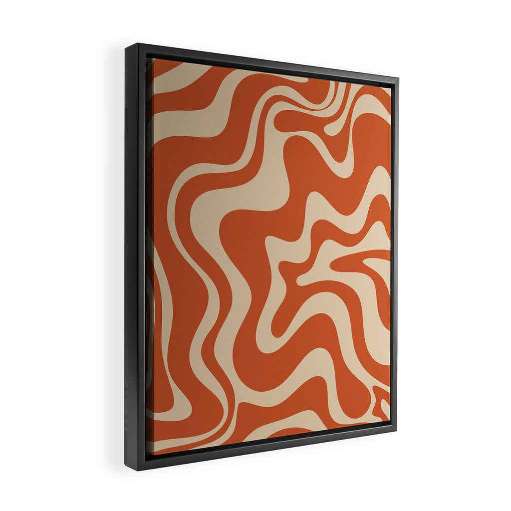 Retro Liquid Swirl Pattern in Mid Mod Burnt Orange and Beige Framed Canvas Print Gallery Image 2