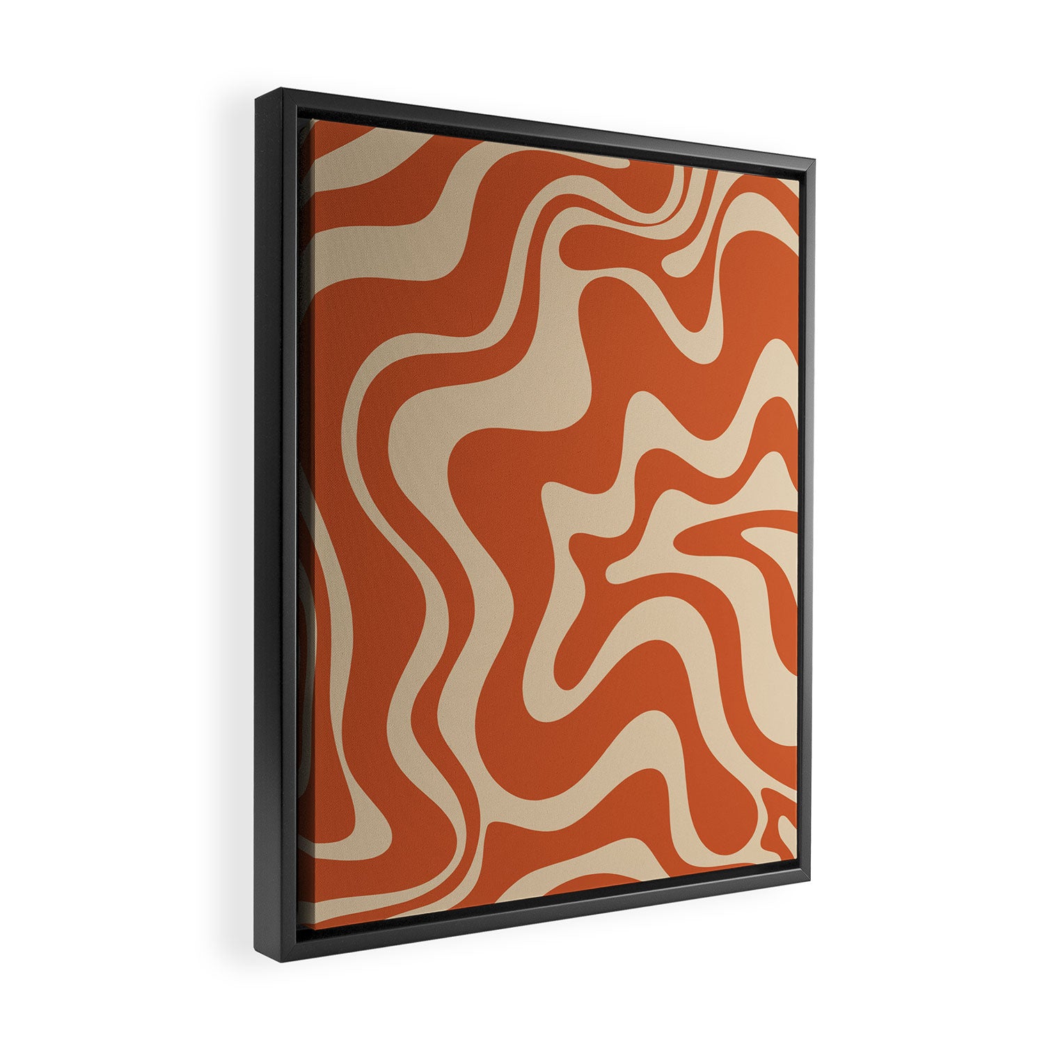 Retro Liquid Swirl Pattern in Mid Mod Burnt Orange and Beige Framed Canvas Print Gallery Image 2