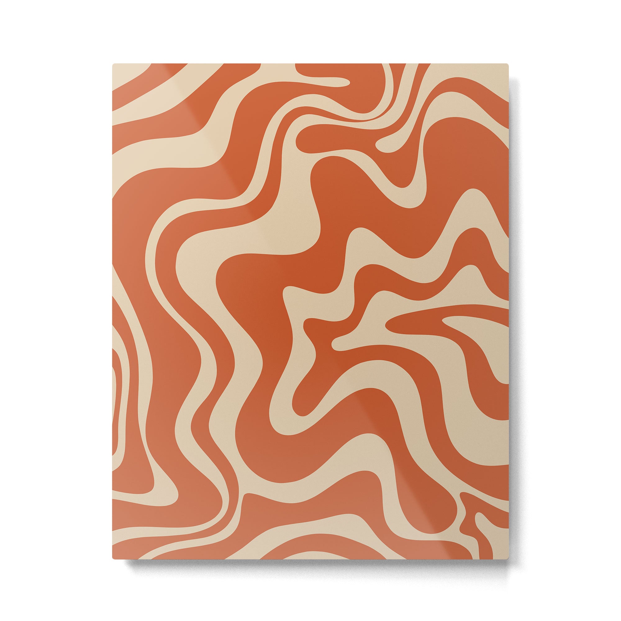 Retro Liquid Swirl Pattern in Mid Mod Burnt Orange and Beige Metal Print Gallery Image 4