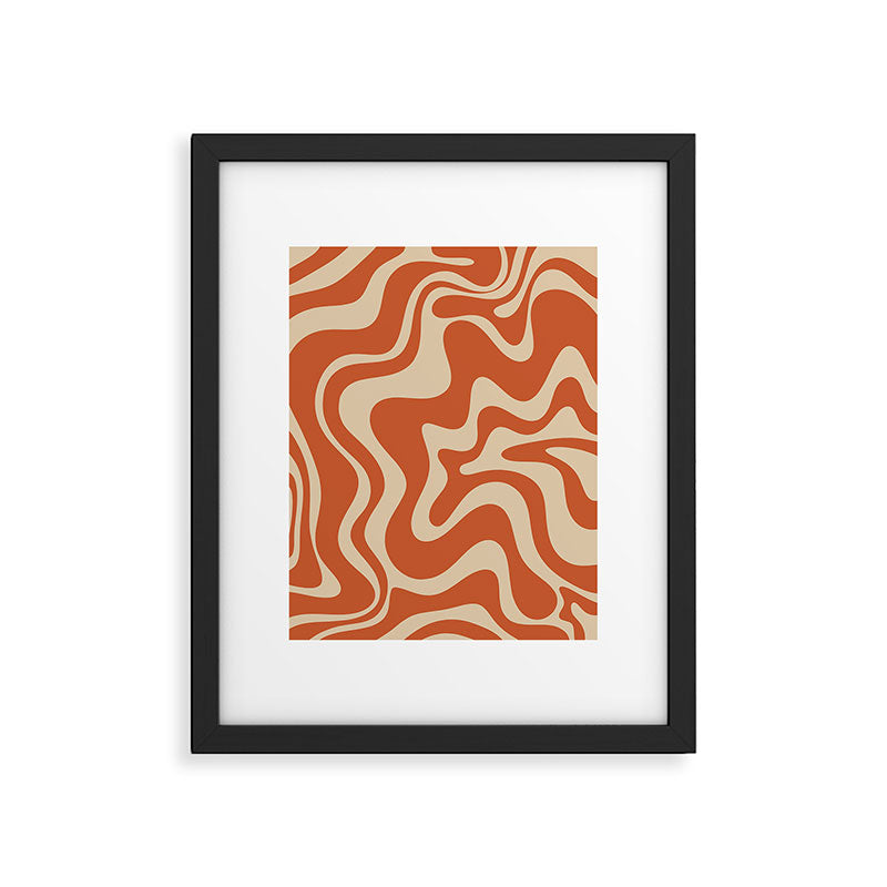 Retro Liquid Swirl Pattern in Mid Mod Burnt Orange and Beige Framed Art Print Gallery Image 5