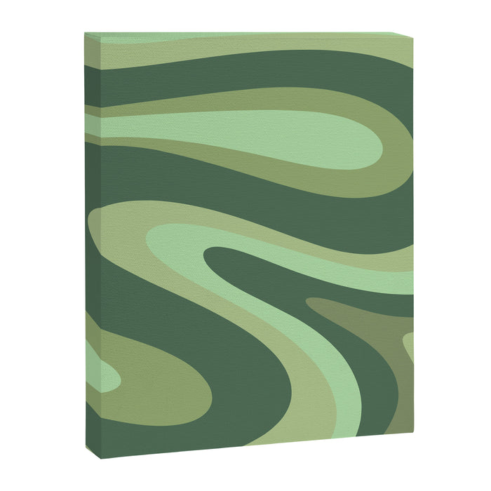 Retro Liquid Swirls Abstract Pattern in Basil and Mint Green Canvas Print Gallery Image 1