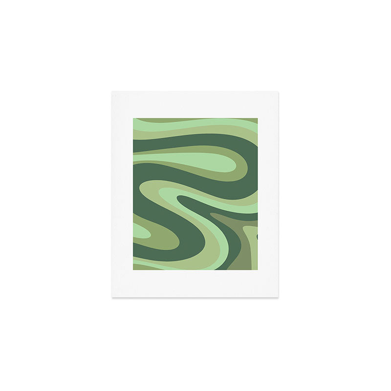 Retro Liquid Swirls Abstract Pattern in Basil and Mint Green Art Print Gallery Image 1