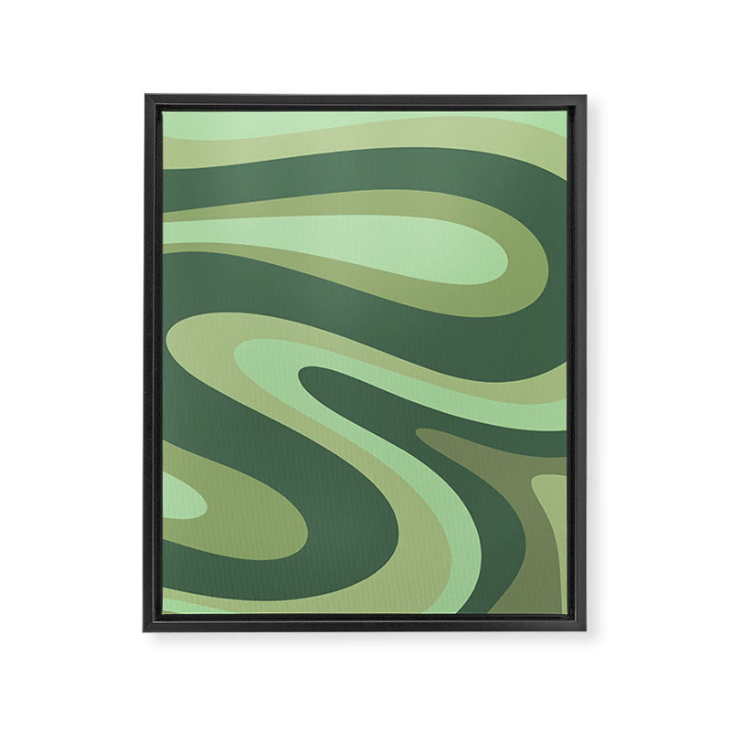 Retro Liquid Swirls Abstract Pattern in Basil and Mint Green Framed Canvas Print Gallery Image 8