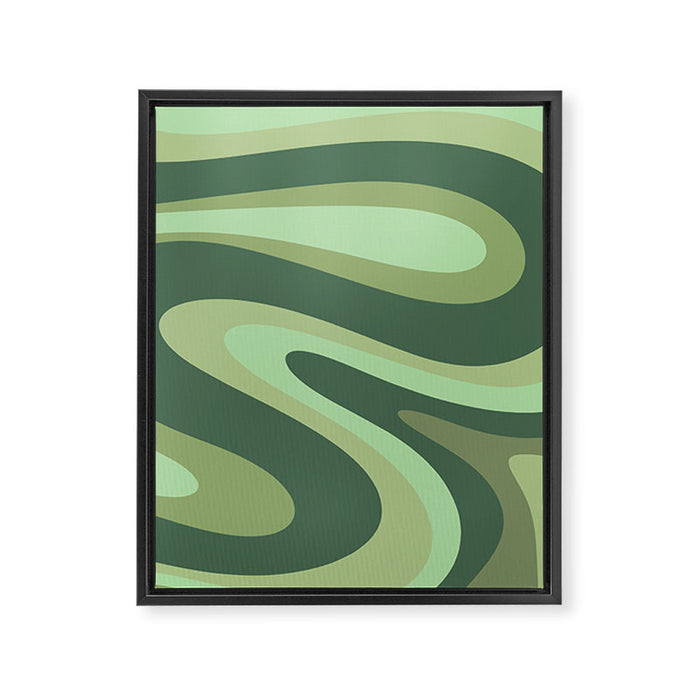 Retro Liquid Swirls Abstract Pattern in Basil and Mint Green Framed Canvas Print Gallery Image 1