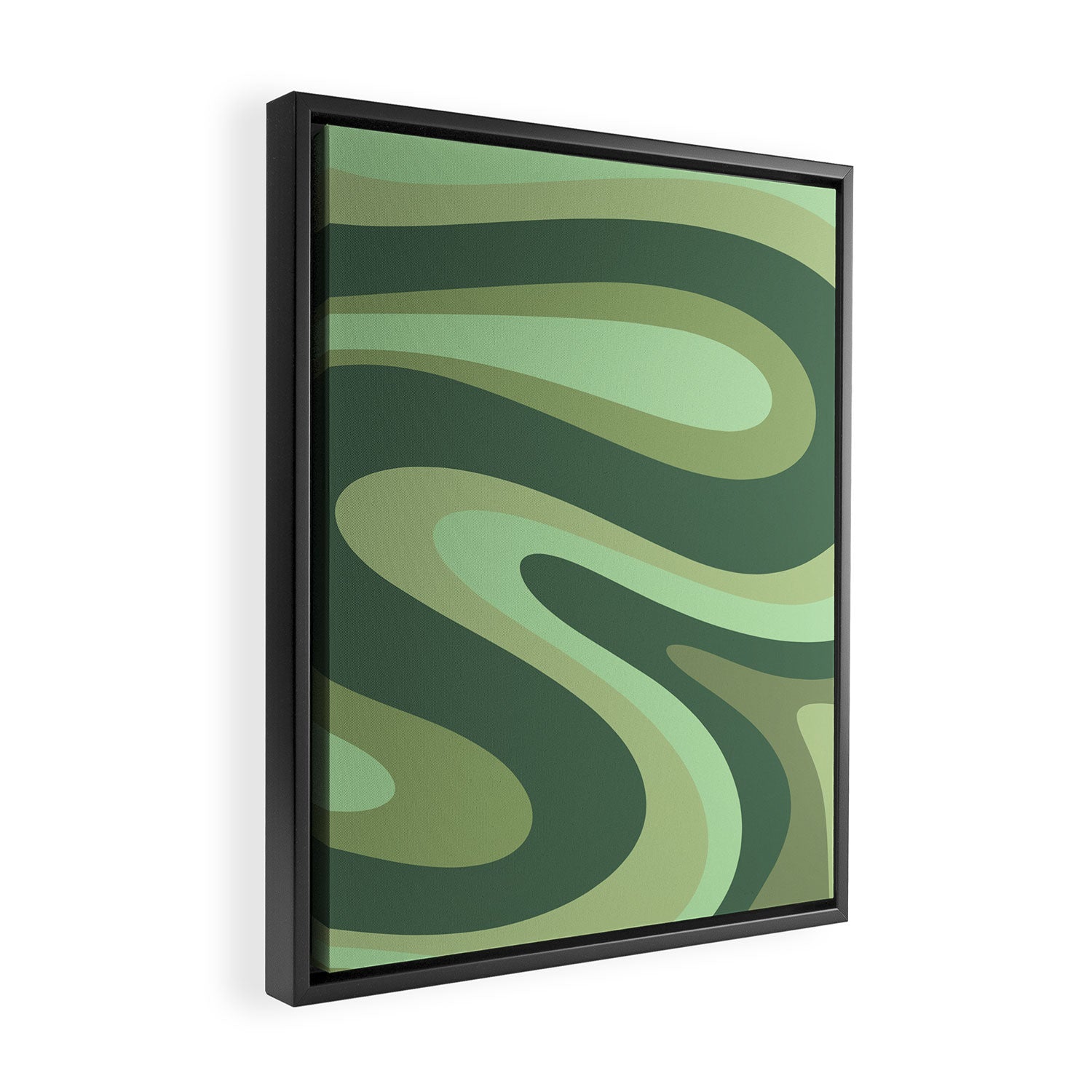 Retro Liquid Swirls Abstract Pattern in Basil and Mint Green Framed Canvas Print Gallery Image 2