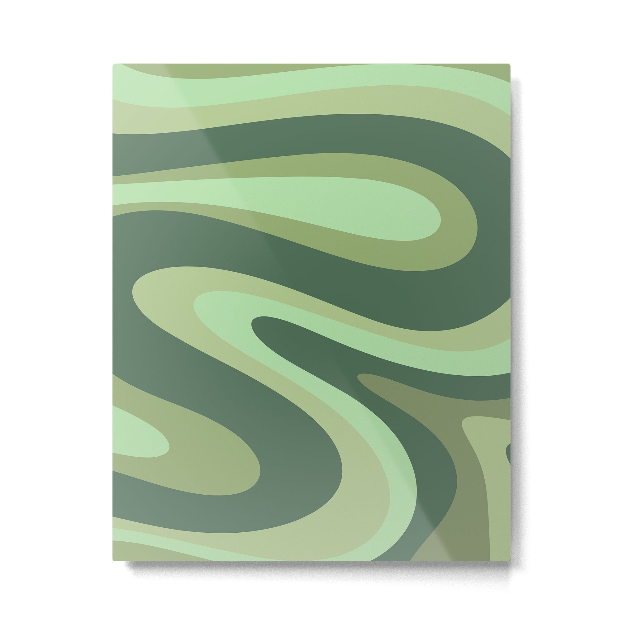 Retro Liquid Swirls Abstract Pattern in Basil and Mint Green Metal Print Gallery Image 6