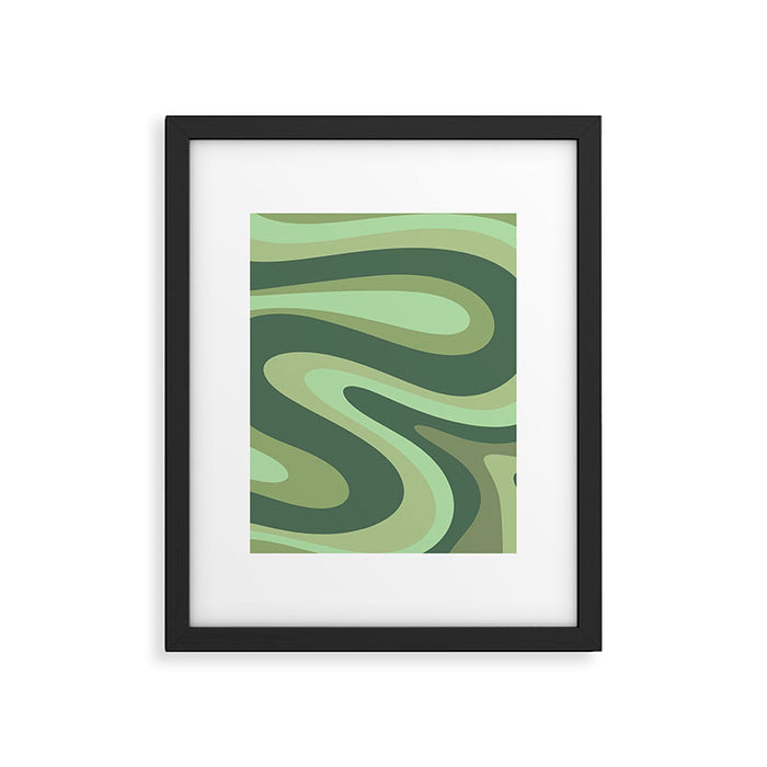 Retro Liquid Swirls Abstract Pattern in Basil and Mint Green Framed Art Print Gallery Image 1