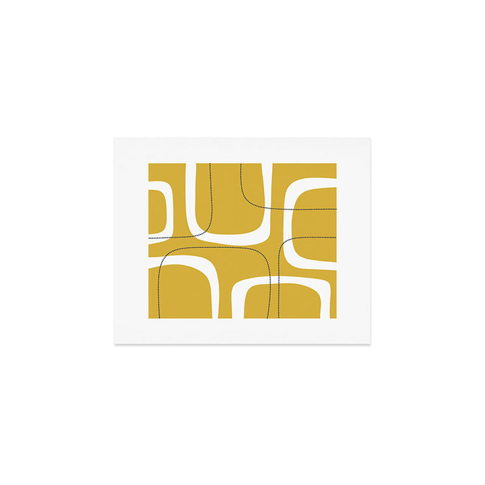Retro Loops and Dots Midcentury Modern Pattern in Light Mustard, White, and Navy Blue Art Print Gallery Image 1