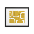 Retro Loops and Dots Midcentury Modern Pattern in Light Mustard, White, and Navy Blue Framed Art Print Gallery Image 5