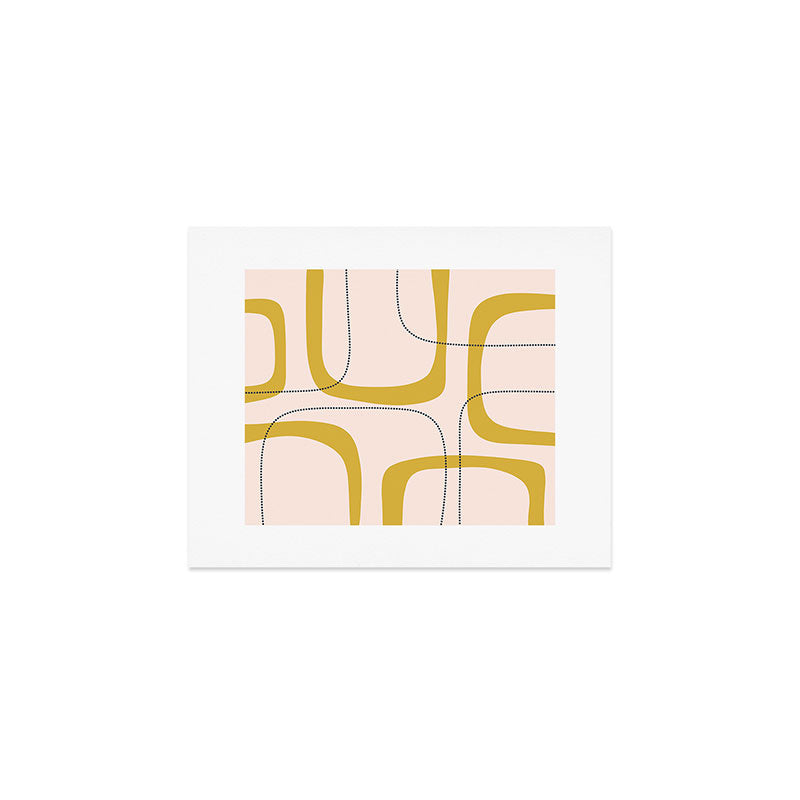 Retro Loops and Dots Midcentury Modern Pattern in Pale Blush Pink, Light Mustard, and Navy Blue Art Print Gallery Image 1