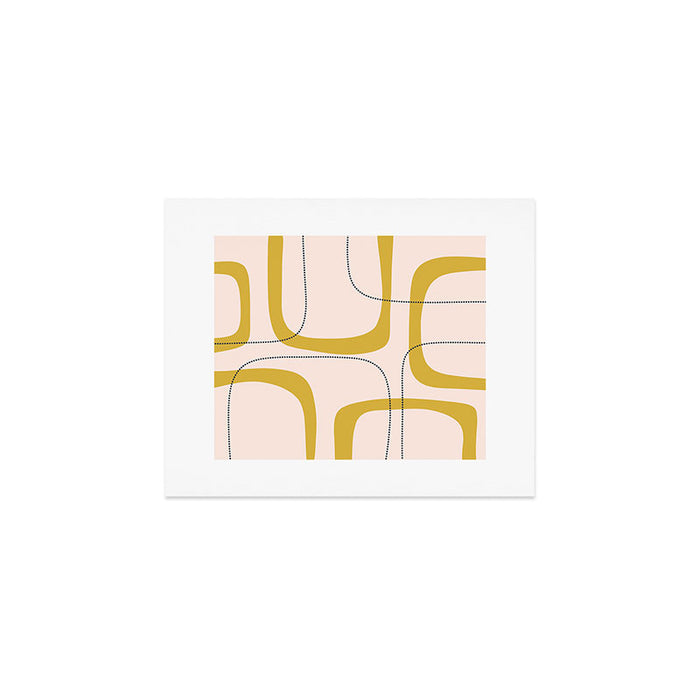 Retro Loops and Dots Midcentury Modern Pattern in Pale Blush Pink, Light Mustard, and Navy Blue Art Print Gallery Image 1