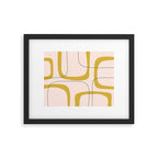 Retro Loops and Dots Midcentury Modern Pattern in Pale Blush Pink, Light Mustard, and Navy Blue Framed Art Print Gallery Image 5