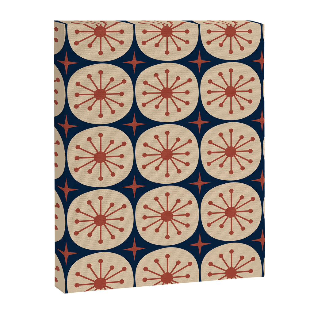 Retro Mid Century Modern Atomic Dots and Stars Pattern in Mid Mod Orange Beige Navy Blue Canvas Print Gallery Image 8