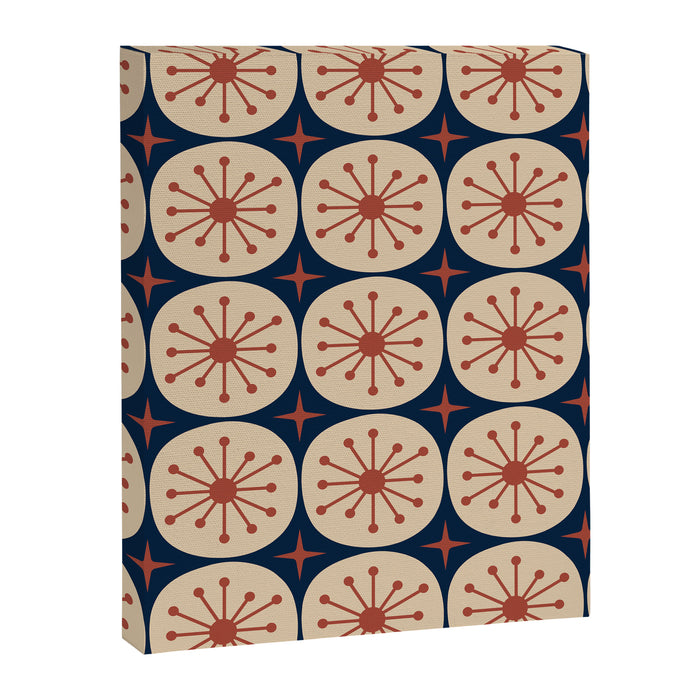 Retro Mid Century Modern Atomic Dots and Stars Pattern in Mid Mod Orange Beige Navy Blue Canvas Print Gallery Image 1