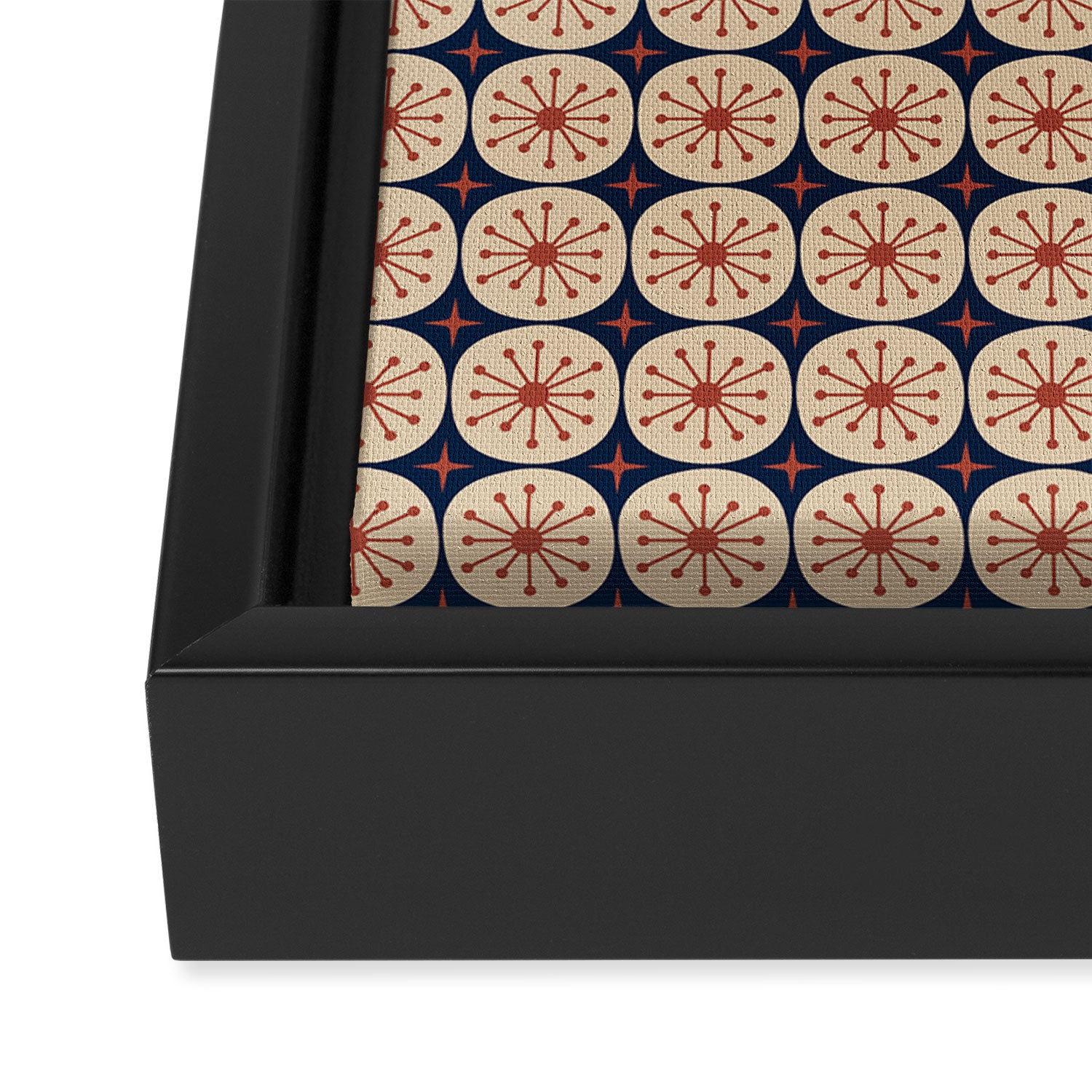 Retro Mid Century Modern Atomic Dots and Stars Pattern in Mid Mod Orange Beige Navy Blue Small Framed Canvas Print Gallery Image 3