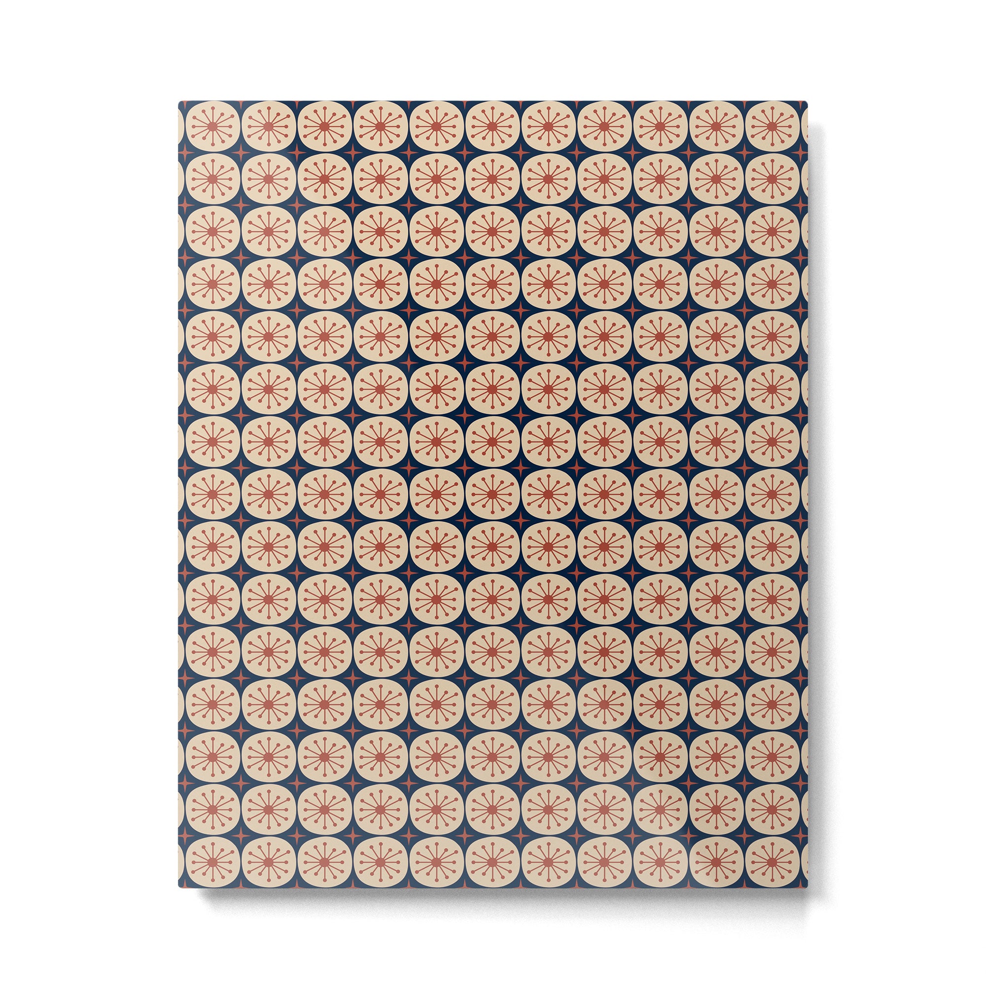 Retro Mid Century Modern Atomic Dots and Stars Pattern in Mid Mod Orange Beige Navy Blue Small Metal Print Gallery Image 6