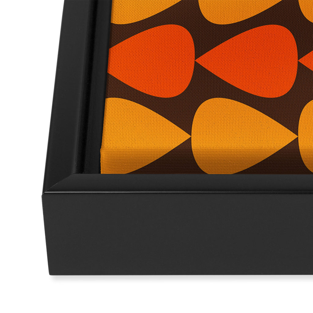 Retro Mid Century Modern Plectrum Stripes Pattern in 70s Brown and Orange Framed Canvas Print Gallery Image 3