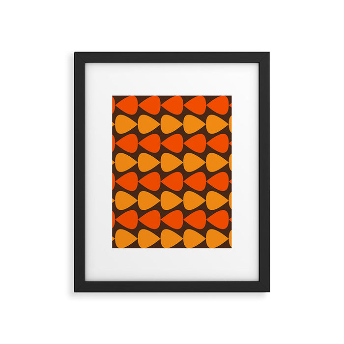 Retro Mid Century Modern Plectrum Stripes Pattern in 70s Brown and Orange Framed Art Print Gallery Image 1