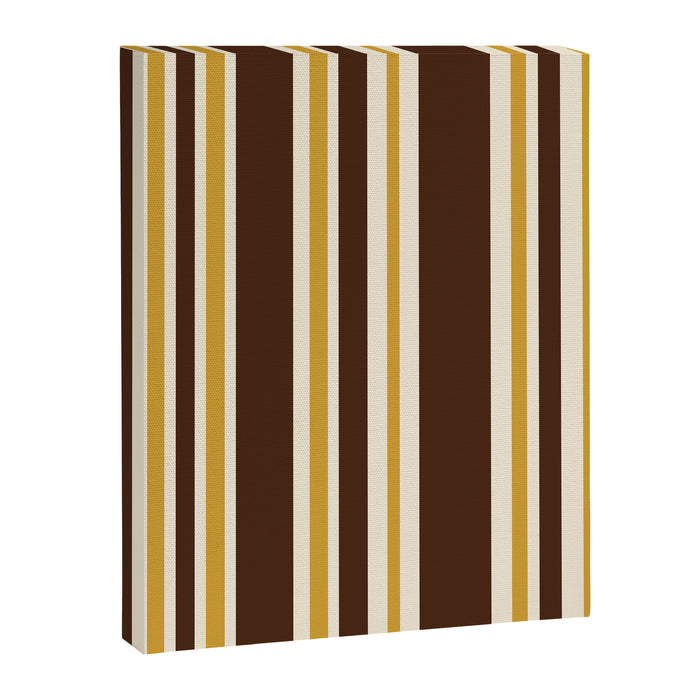 Retro Midcentury 70s Vertical Stripe Pattern Brown and Gold Canvas Print Gallery Image 1