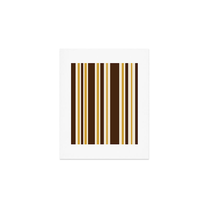 Retro Midcentury 70s Vertical Stripe Pattern Brown and Gold Art Print Gallery Image 1