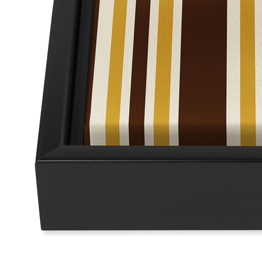 Retro Midcentury 70s Vertical Stripe Pattern Brown and Gold Framed Canvas Print Gallery Image 3