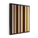 Retro Midcentury 70s Vertical Stripe Pattern Brown and Gold Framed Canvas Print Gallery Image 2