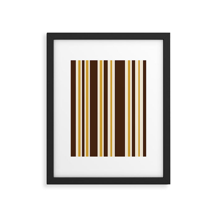 Retro Midcentury 70s Vertical Stripe Pattern Brown and Gold Framed Art Print Gallery Image 1