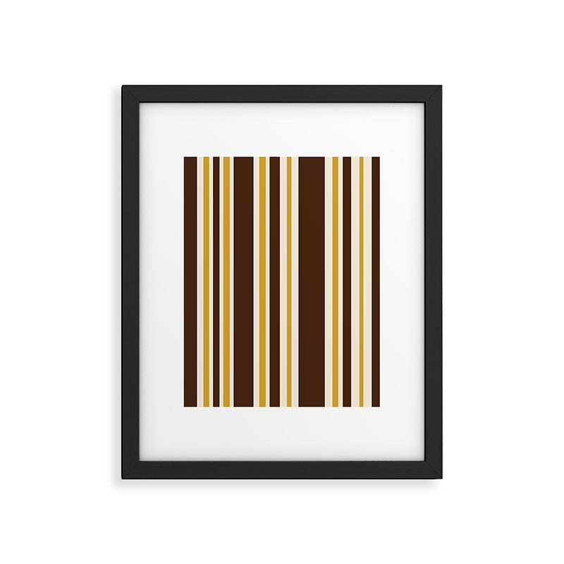 Retro Midcentury 70s Vertical Stripe Pattern Brown and Gold Framed Art Print Gallery Image 6