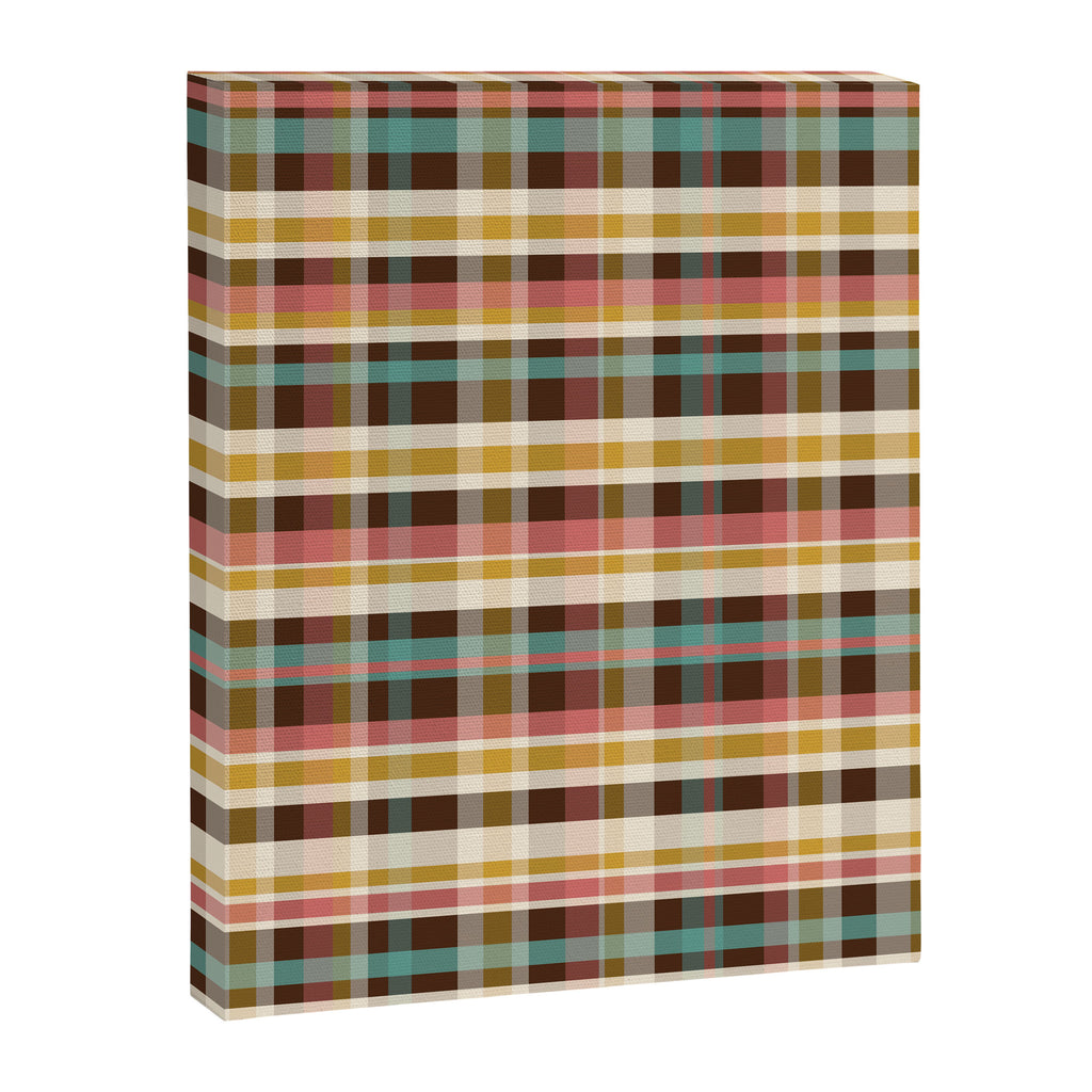 Retro Midcentury Modern Plaid Pattern Teal Brown Coral Gold Beige Canvas Print Gallery Image 8