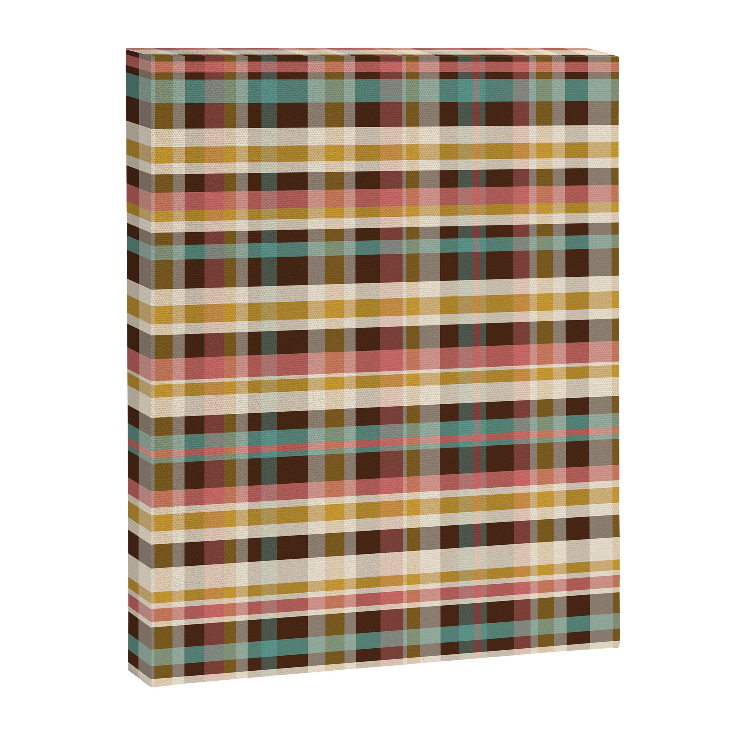 Retro Midcentury Modern Plaid Pattern Teal Brown Coral Gold Beige Canvas Print Gallery Image 8