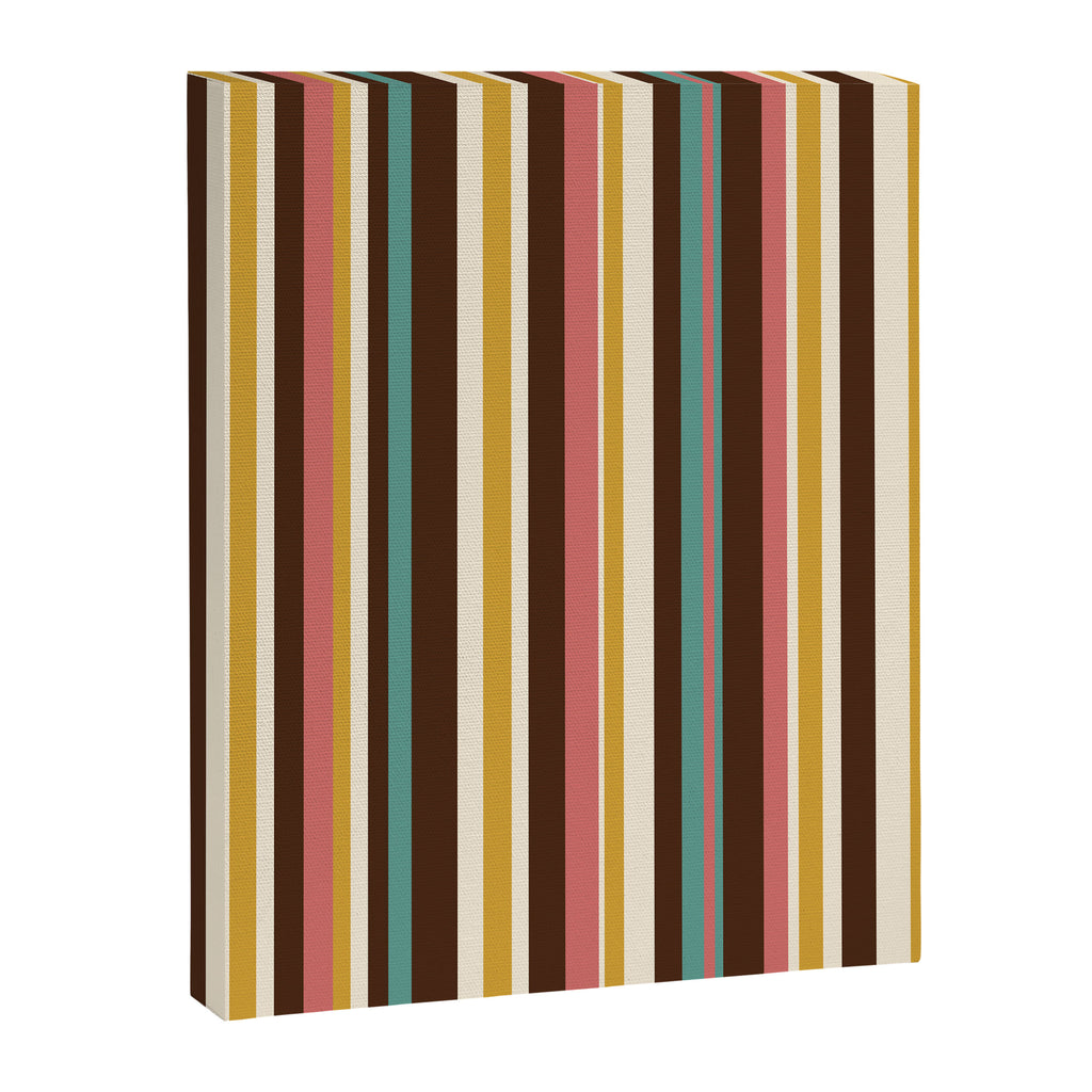 Retro Midcentury Modern Vertical Stripe Pattern Teal Brown Coral Gold Beige Canvas Print Gallery Image 8
