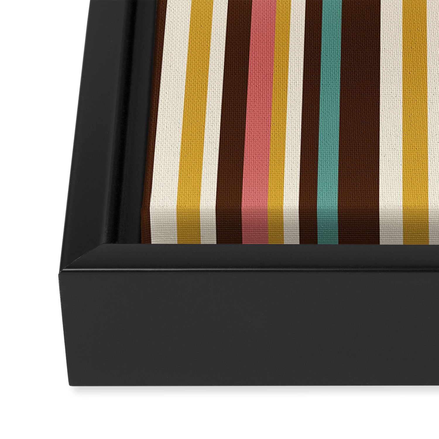 Retro Midcentury Modern Vertical Stripe Pattern Teal Brown Coral Gold Beige Framed Canvas Print Gallery Image 3