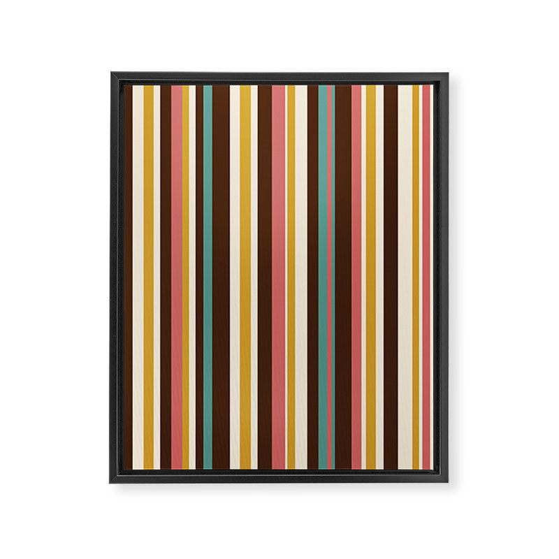 Retro Midcentury Modern Vertical Stripe Pattern Teal Brown Coral Gold Beige Framed Canvas Print Gallery Image 8