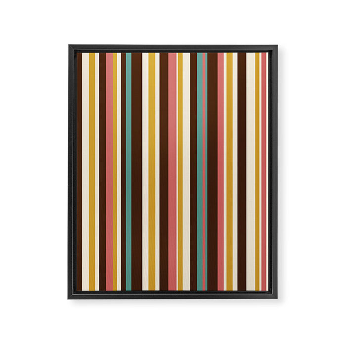 Retro Midcentury Modern Vertical Stripe Pattern Teal Brown Coral Gold Beige Framed Canvas Print Gallery Image 1