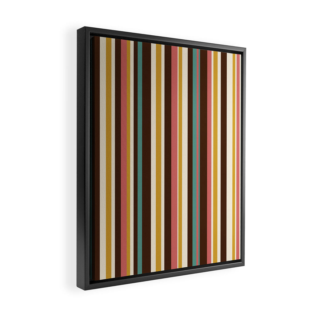 Retro Midcentury Modern Vertical Stripe Pattern Teal Brown Coral Gold Beige Framed Canvas Print Gallery Image 2