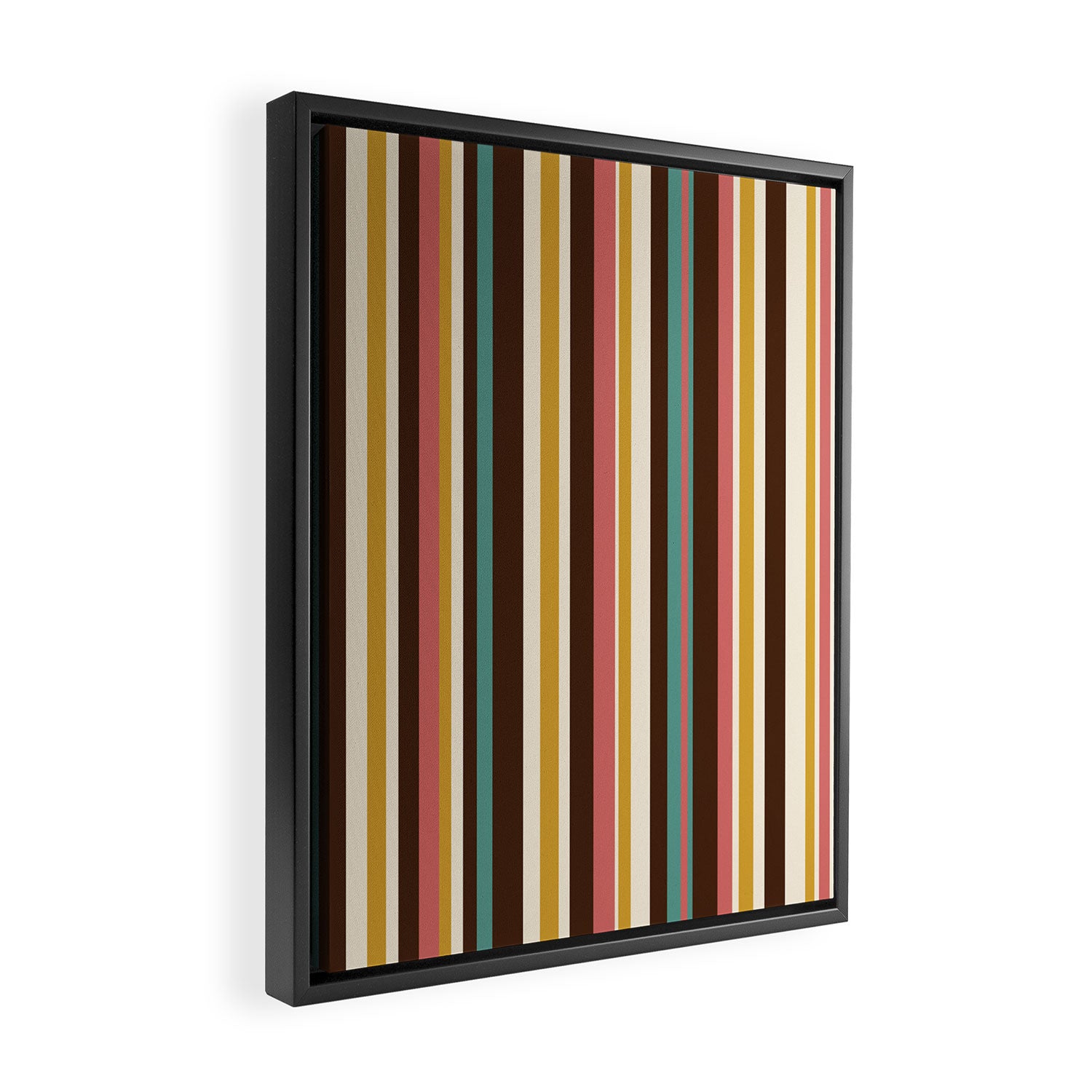 Retro Midcentury Modern Vertical Stripe Pattern Teal Brown Coral Gold Beige Framed Canvas Print Gallery Image 2