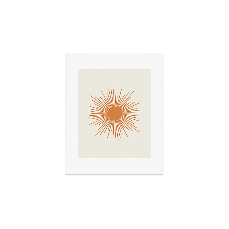 Retro Minimalist Sun in Orange and Off White Cream Art Print Gallery Image 1