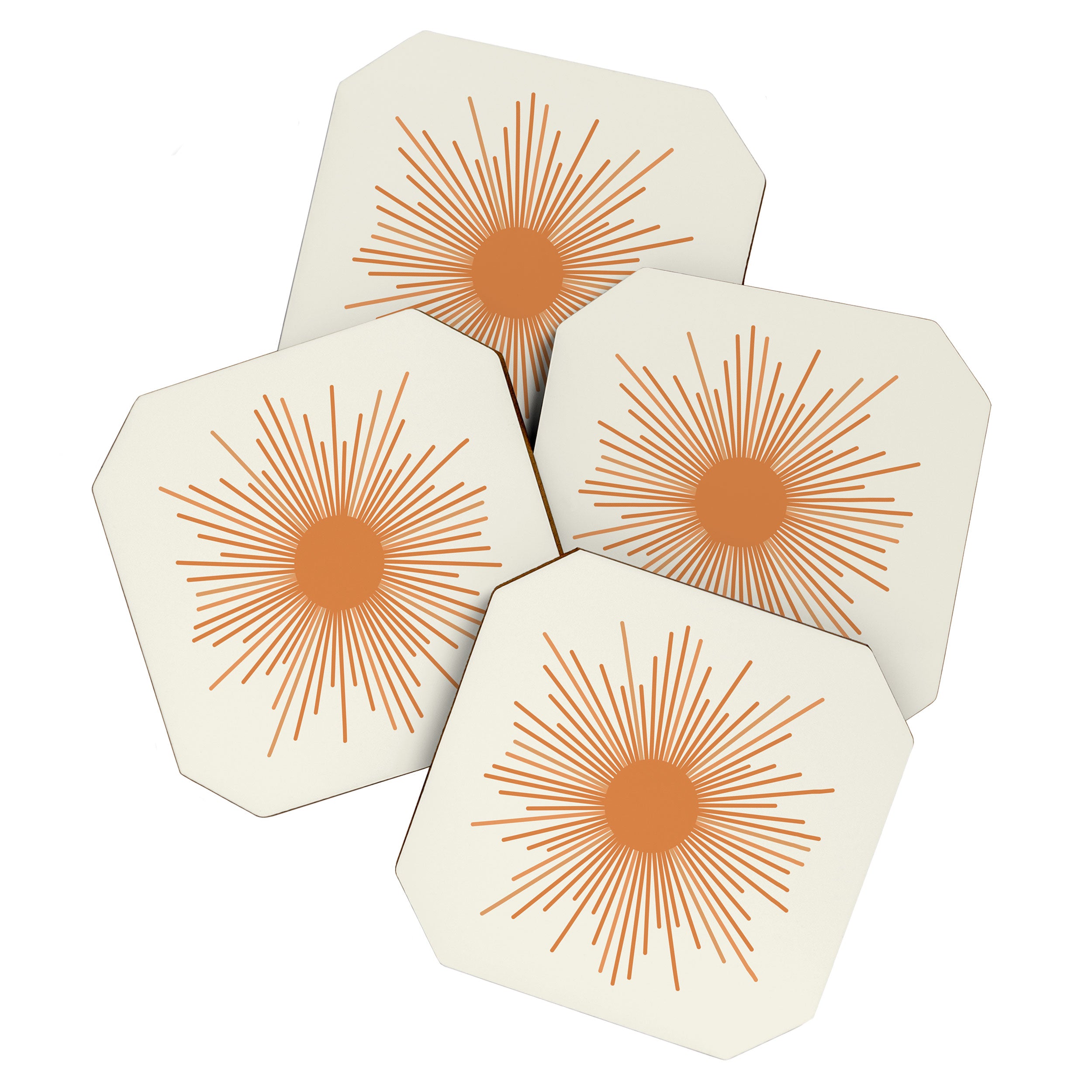 Retro Minimalist Sun in Orange and Off White Cream Coaster Gallery Image 1