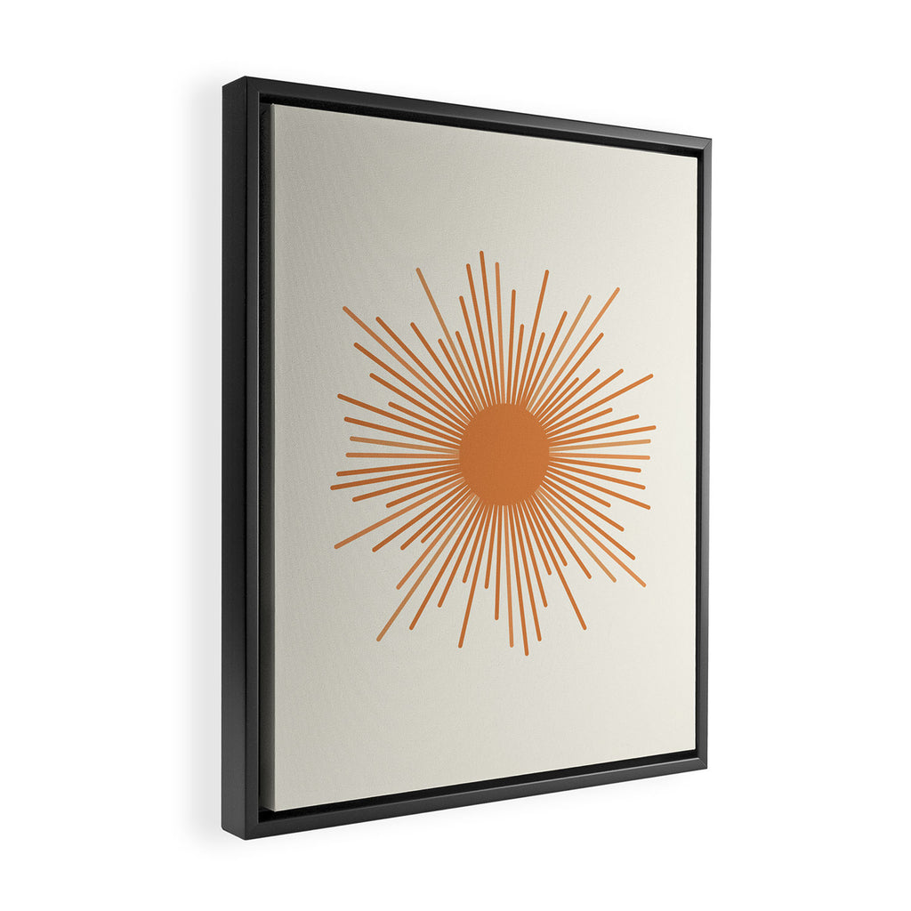 Retro Minimalist Sun in Orange and Off White Cream Framed Canvas Print Gallery Image 2