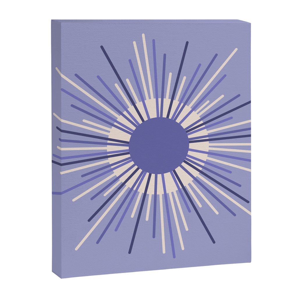 Retro Minimalist Sunburst Double Sun in Light Periwinkle Purple and Cream Canvas Print Gallery Image 8