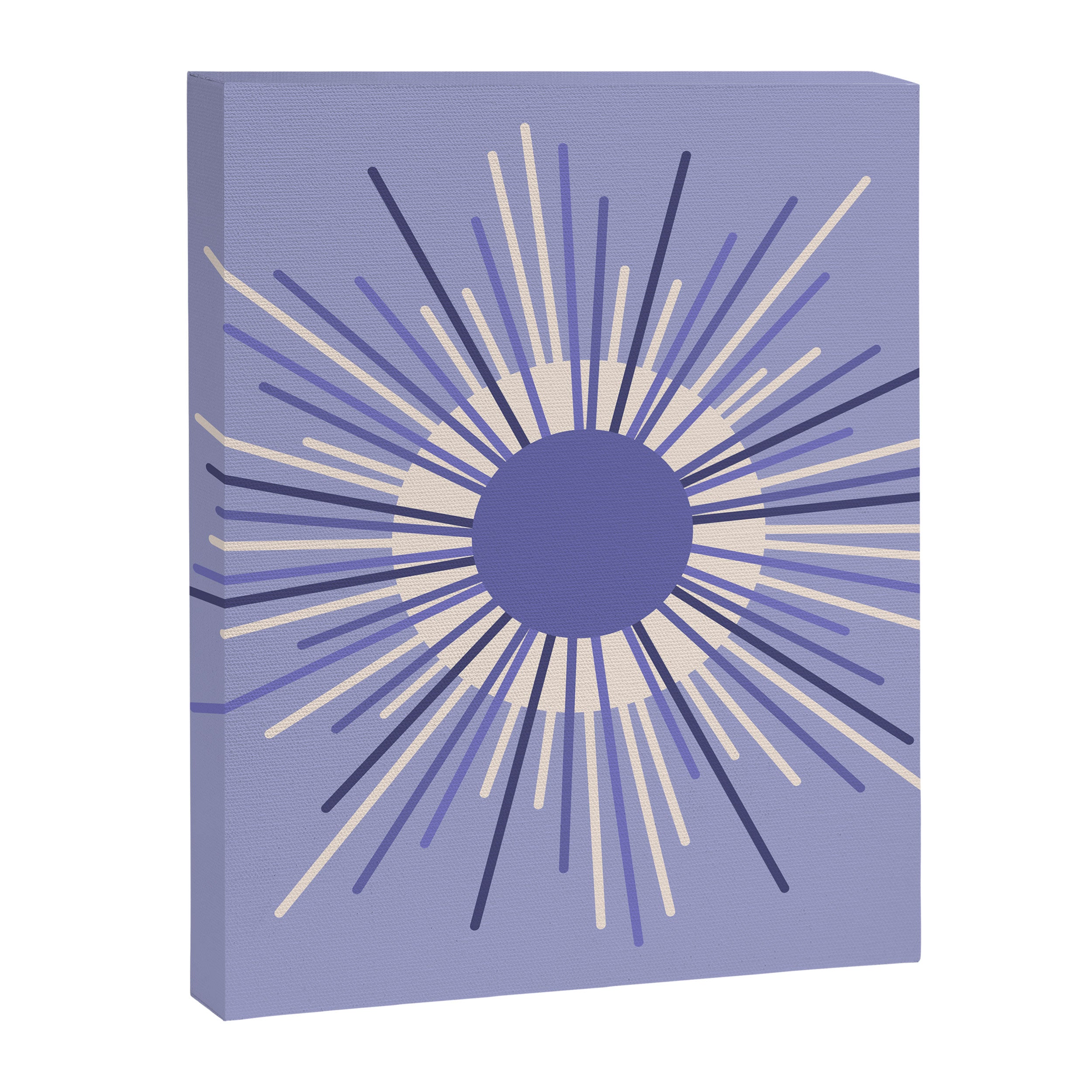Retro Minimalist Sunburst Double Sun in Light Periwinkle Purple and Cream Canvas Print Gallery Image 8