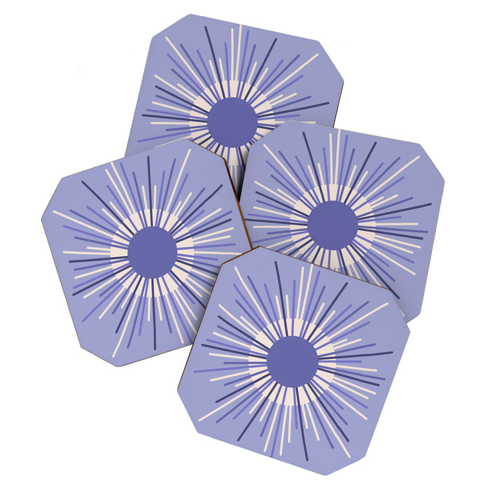Retro Minimalist Sunburst Double Sun in Light Periwinkle Purple and Cream Coaster Gallery Image 1