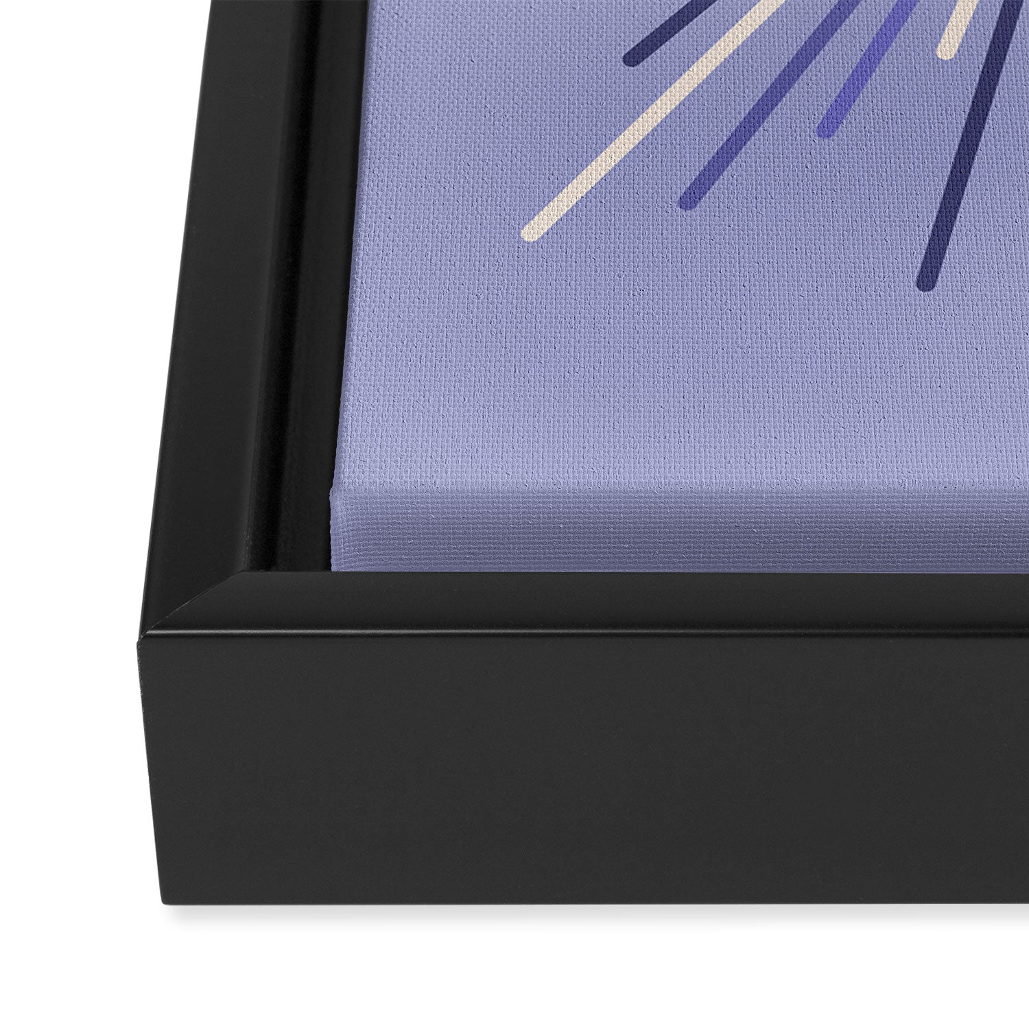 Retro Minimalist Sunburst Double Sun in Light Periwinkle Purple and Cream Framed Canvas Print Gallery Image 3