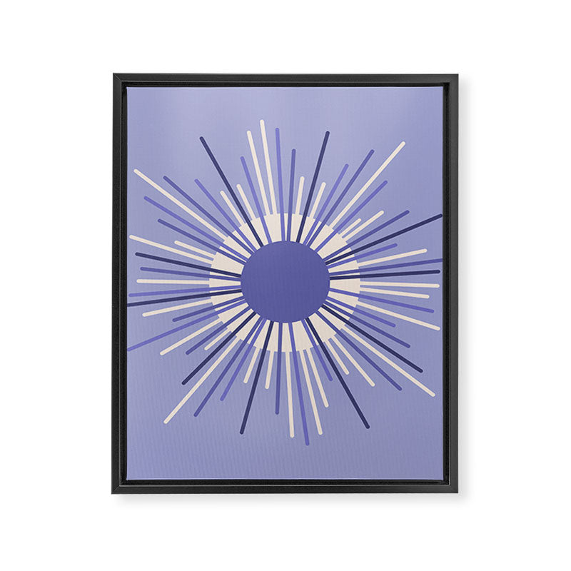 Retro Minimalist Sunburst Double Sun in Light Periwinkle Purple and Cream Framed Canvas Print Gallery Image 8