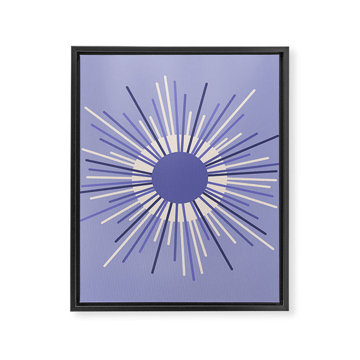 Retro Minimalist Sunburst Double Sun in Light Periwinkle Purple and Cream Framed Canvas Print Gallery Image 1