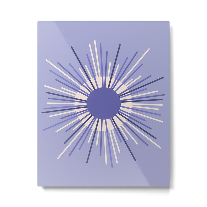 Retro Minimalist Sunburst Double Sun in Light Periwinkle Purple and Cream Metal Print Gallery Image 1