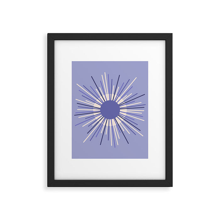 Retro Minimalist Sunburst Double Sun in Light Periwinkle Purple and Cream Framed Art Print Gallery Image 1