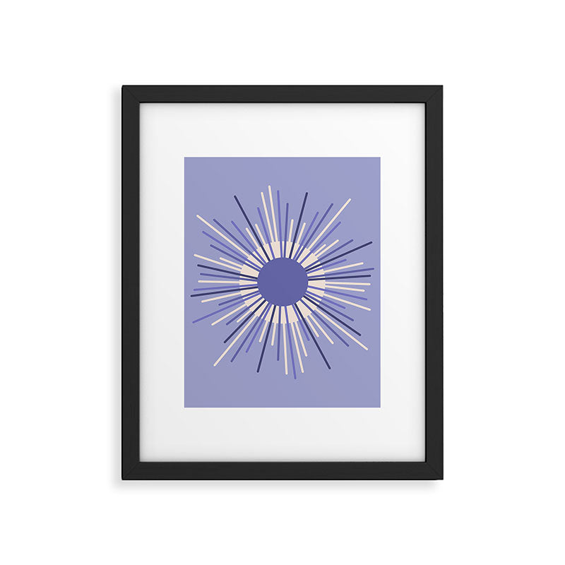 Retro Minimalist Sunburst Double Sun in Light Periwinkle Purple and Cream Framed Art Print Gallery Image 6