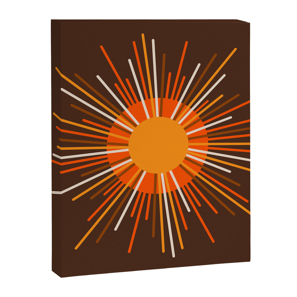 Retro Minimalist Sunburst Sun in 70s Brown and Orange Canvas Print Gallery Image 8